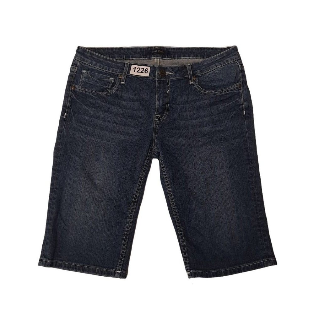 Vigoss Womens B6077A Blue Medium Wash Flat Front Denim Bermuda Shorts Size 32
